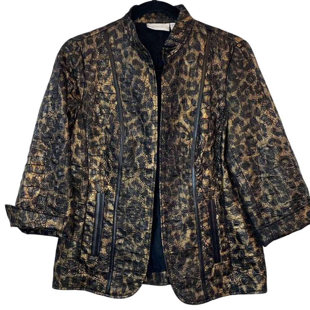 Chico's Textured Animal Print Open‎ Front Jacket Size 00